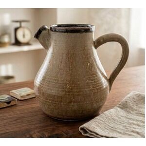 Studio‎ Pottery Artist Stoneware Pitcher Handcrafted Rustic Brown Tan